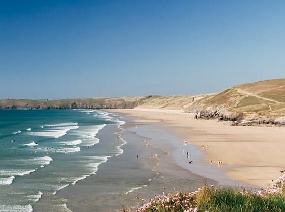 Long sandy Perranporth Beach in Cornwall with dogs welcome