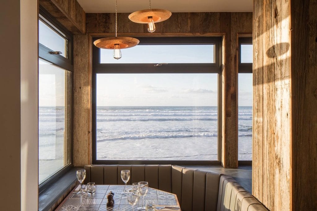 Watergate Bay restaurant overlooking the beach