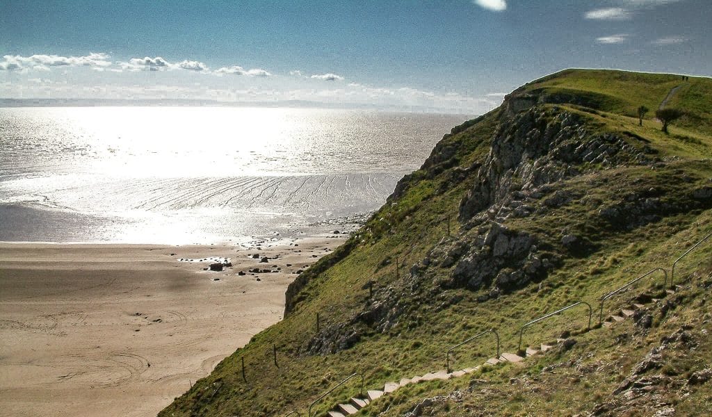 Brean Downs headland stretching seawards.