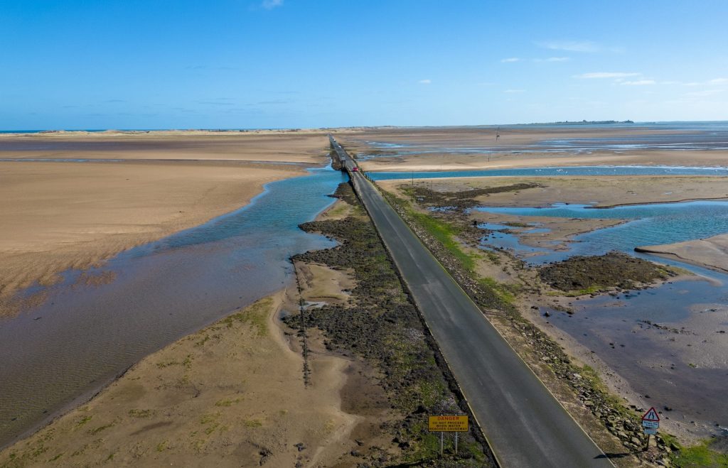 Causeway stretching toward Holy Island.