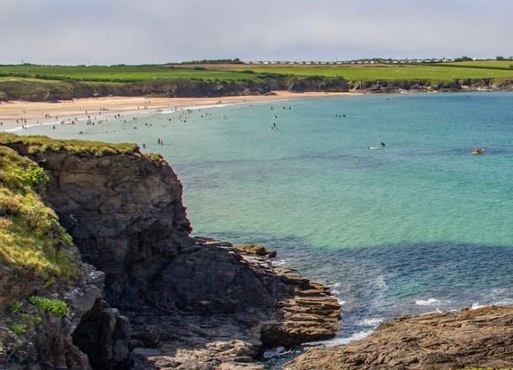 Aerial view of Harlyn Bay in Cornwall