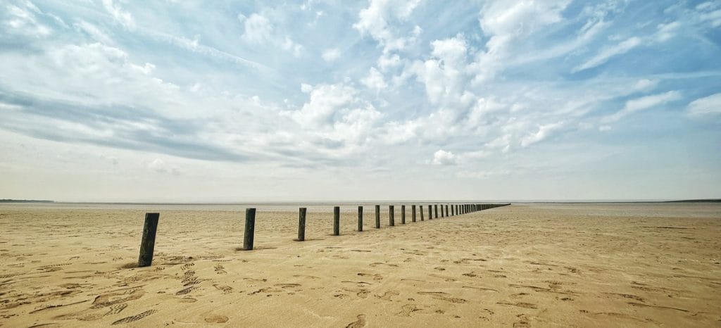 Wooden breakwater at Brean Beach, Somerset.