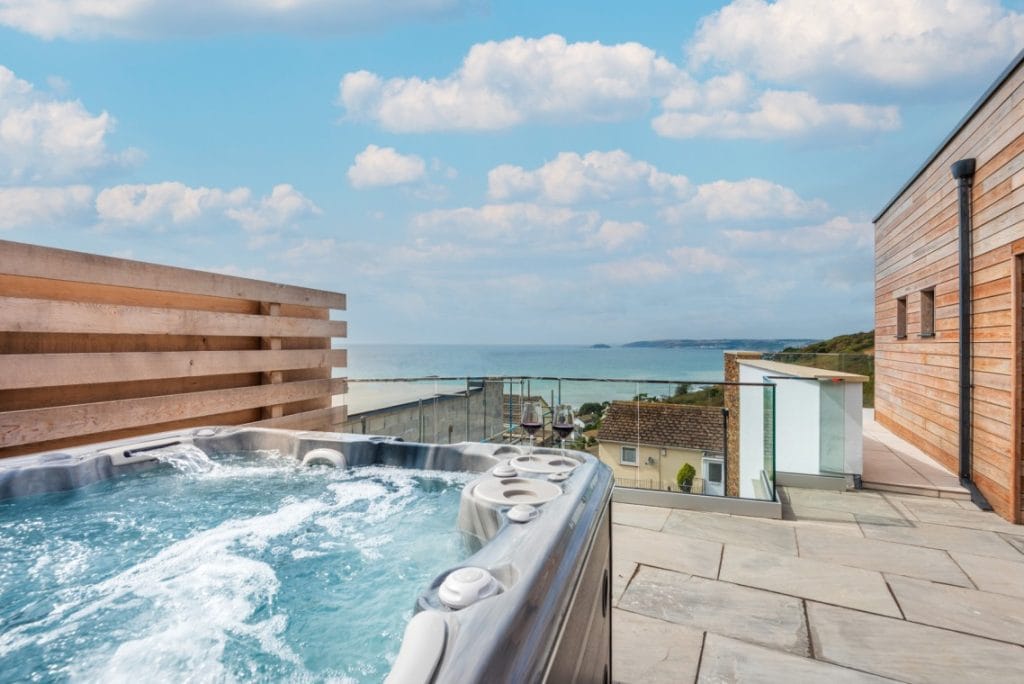 Sea view holiday home near Looe with private hot tub.