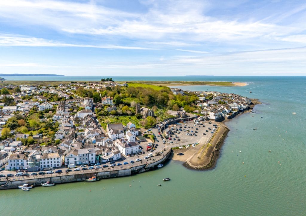 View of Appledore village and the Torridge Estuary with colourful cottages along the shoreline.