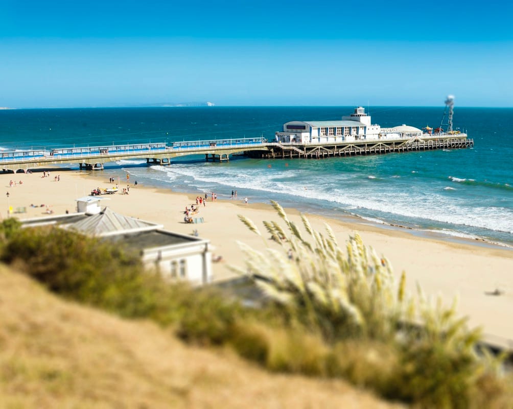 View of the beach and pier at Bournemouth