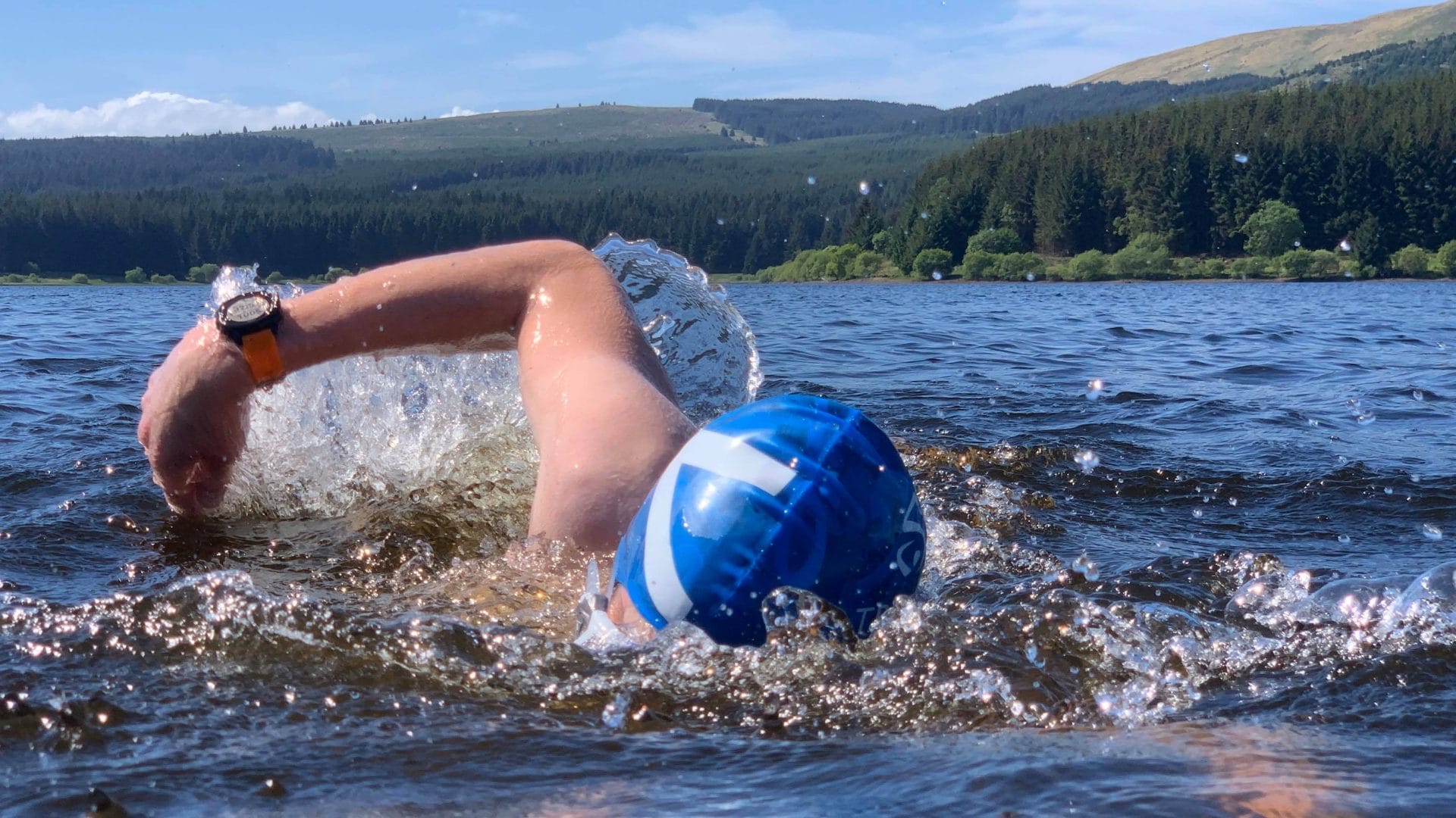 Lone swimmer in Loch Carron, Highlands