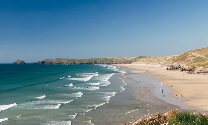 Perranporth Beach Cornwall – long sandy shoreline and dunes.