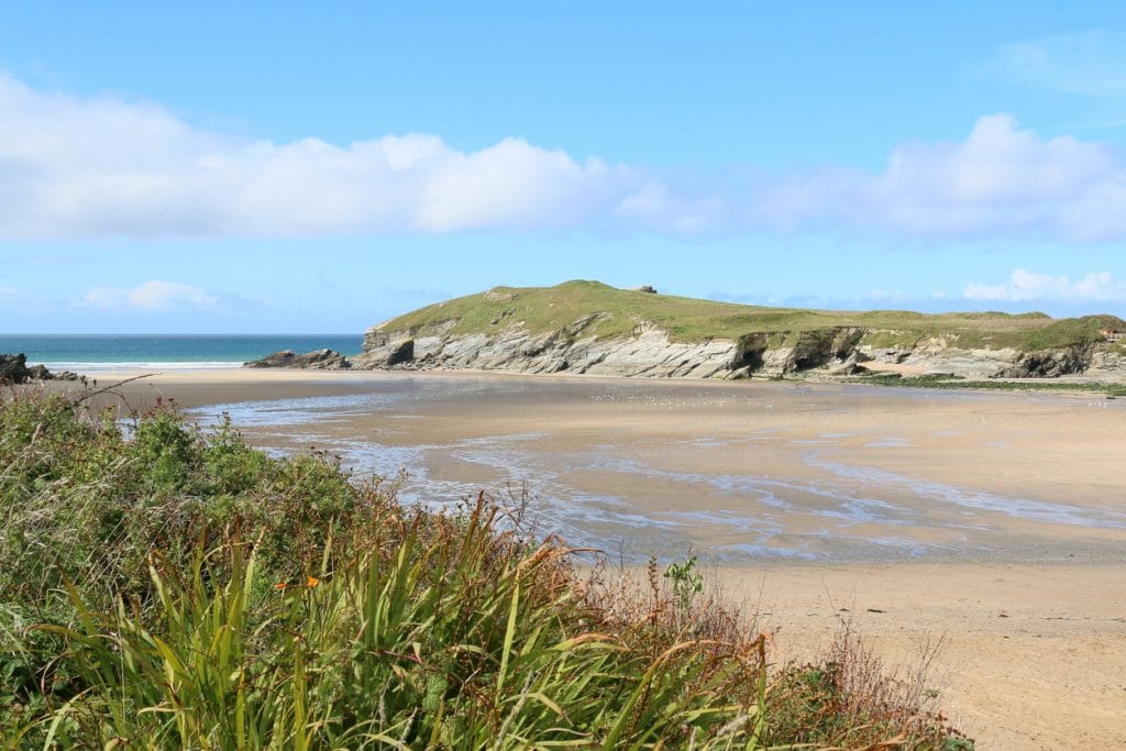 Coastal path near Newquay overlooking quiet sandy bays