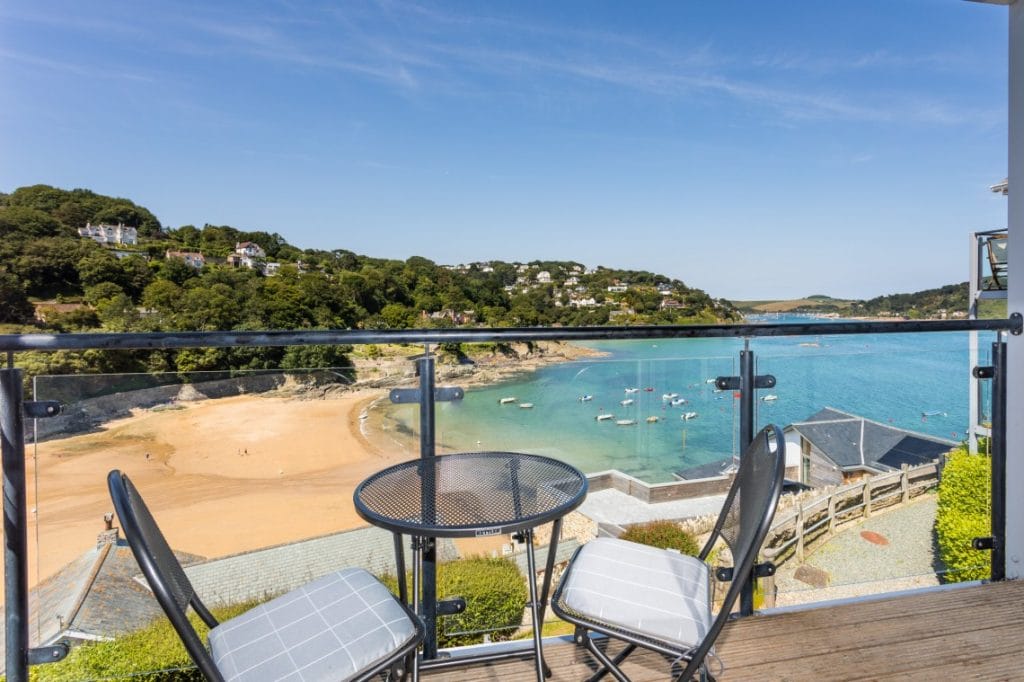 View from the balcony of a Salcombe dog friendly apartment with sea views.
