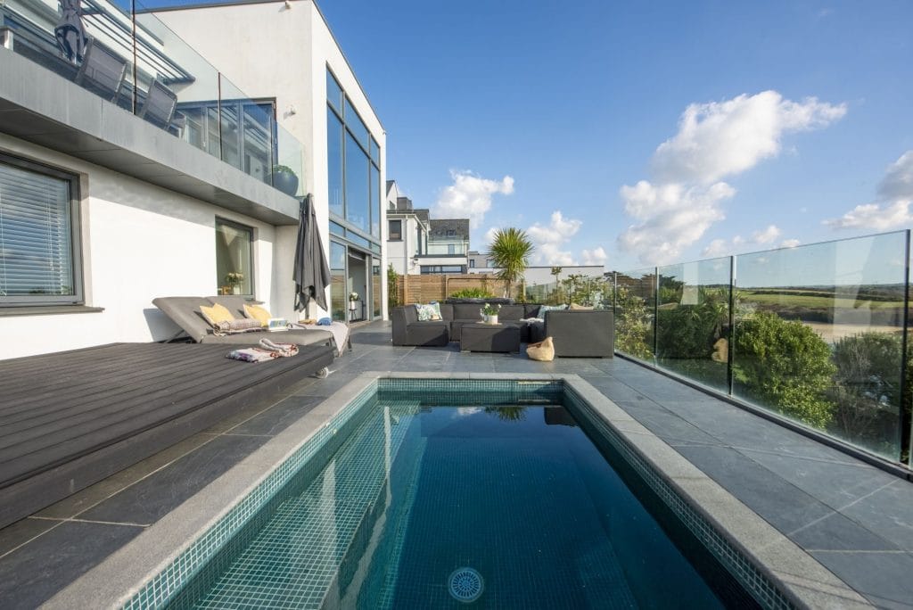 Luxury sea view holiday home in Newquay with hot tub and plunge pool.