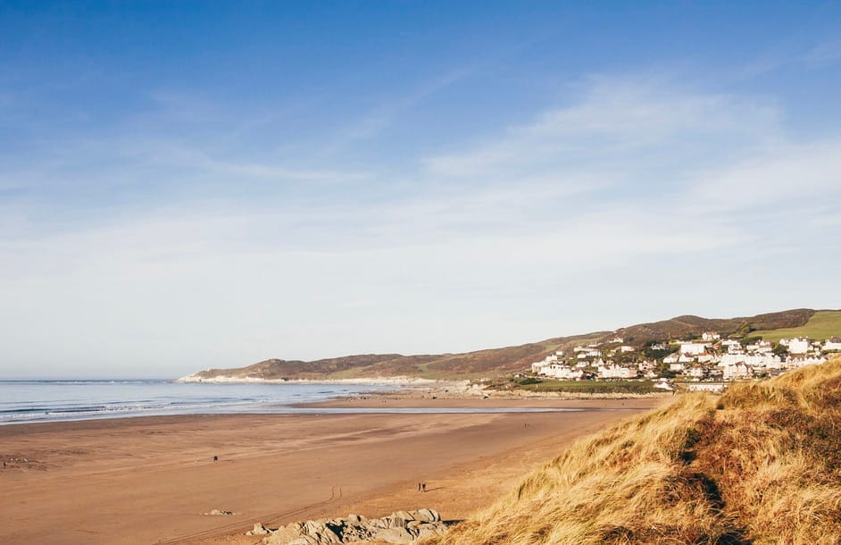 Looking towards Morte Point and Mortehoe from Woolacombe beach in Devon.