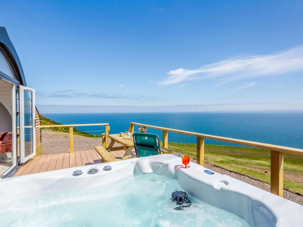 Scottish hot tub lodge with sea views