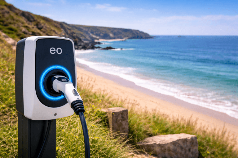 EV charging point by the sea in Cornwall