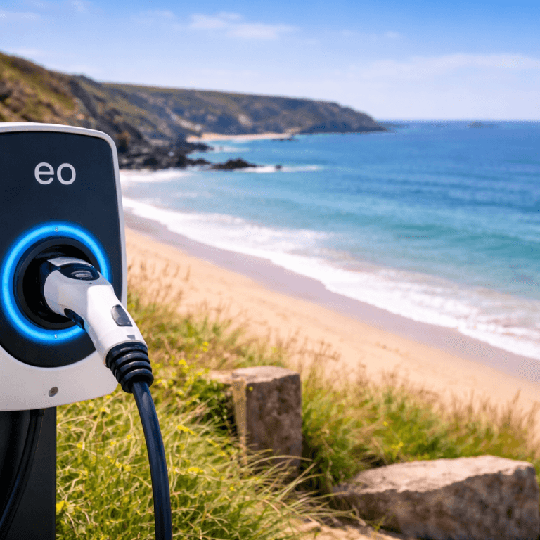 EV charging point by the sea in Cornwall