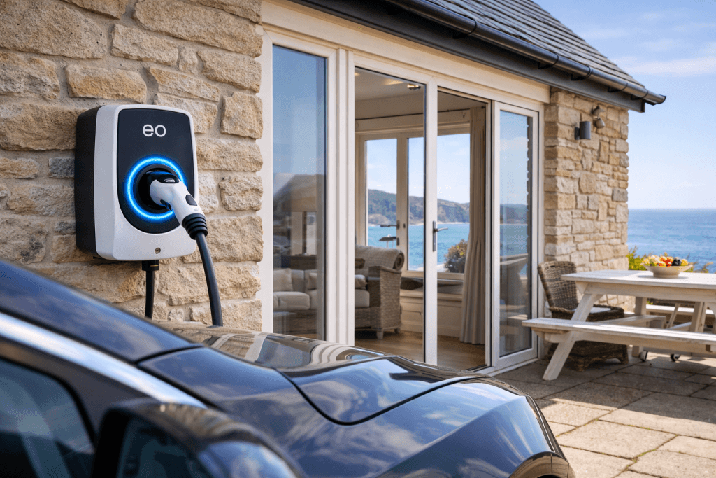EV charger on coastal cottage