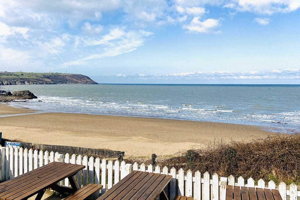 Looking at the sea views from the deck at The Ship Inn, Tresaith