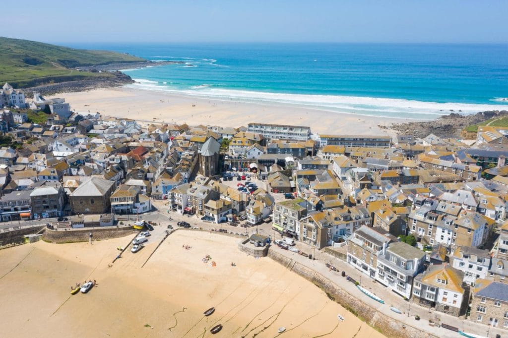 View across St Ives harbour and beaches