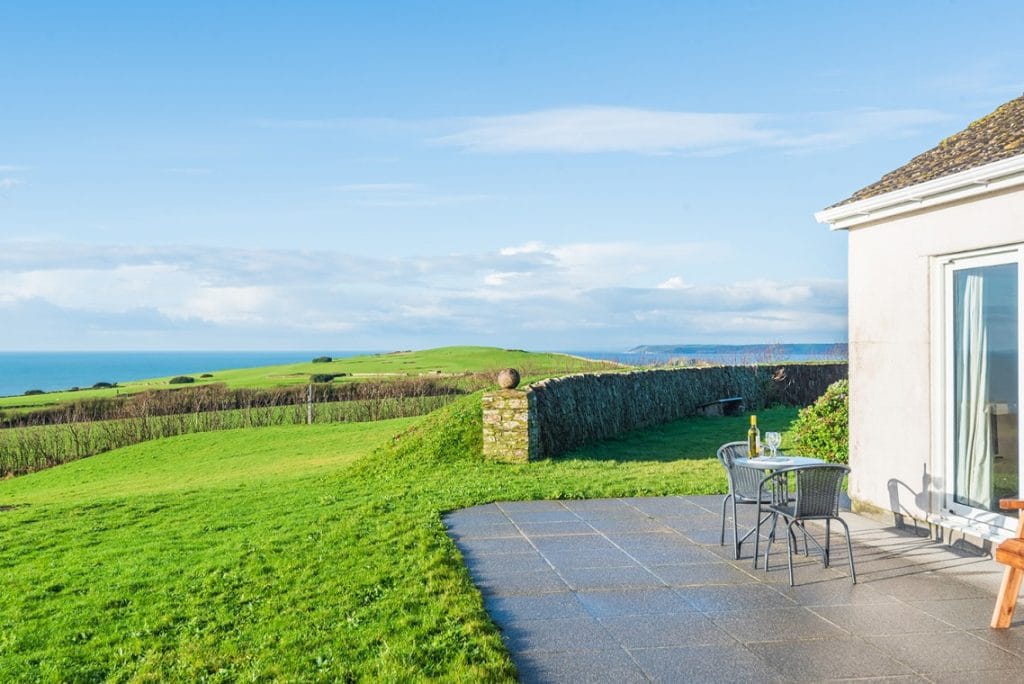 Distant sea views from a small cottage in Thurlestone, Devon