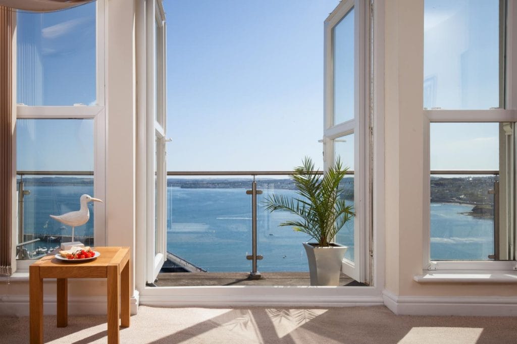 Wonderful sea views through the window of a Torquay cottage