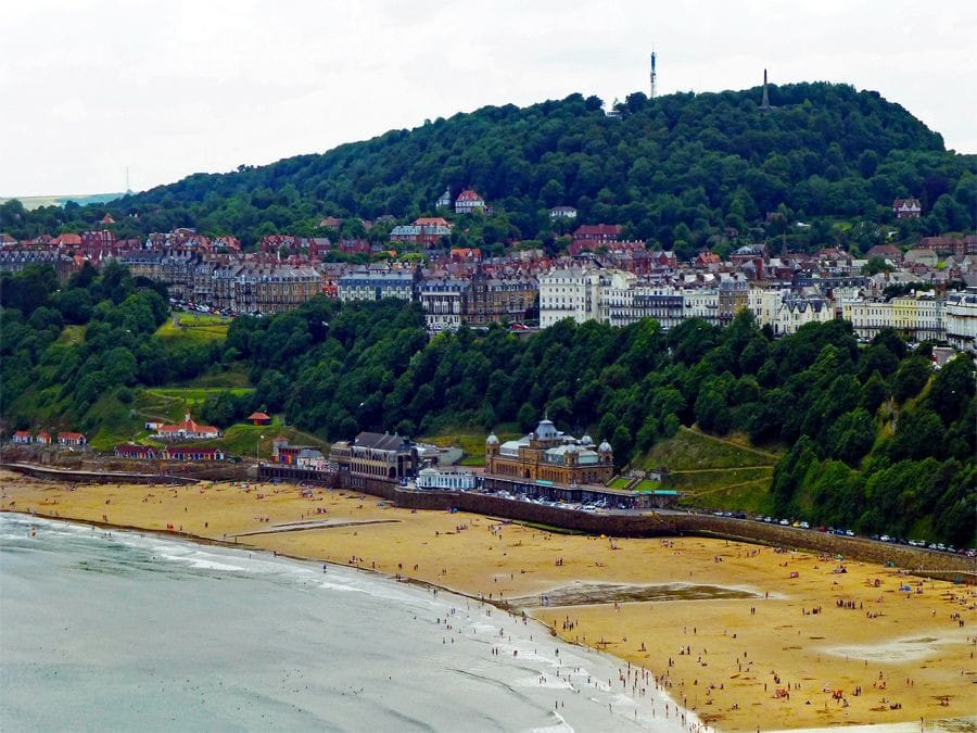 Aerial view of Scarborough beach and promenade