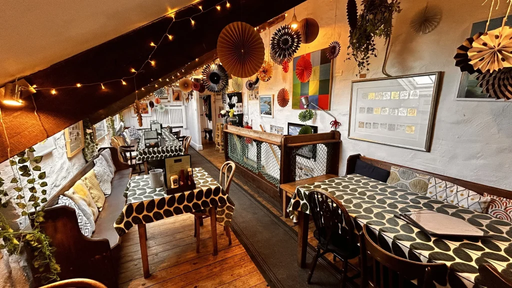 The inside of the Shed restaurant in Porthgain