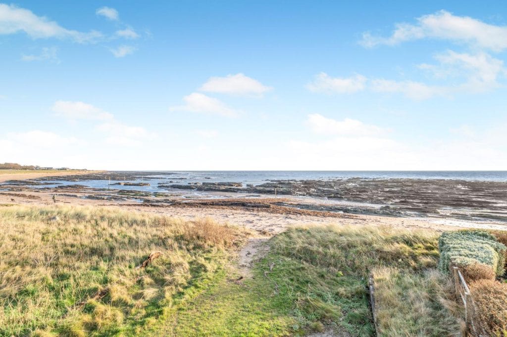 The wide and sandy dog friendly beach at Carnoustie