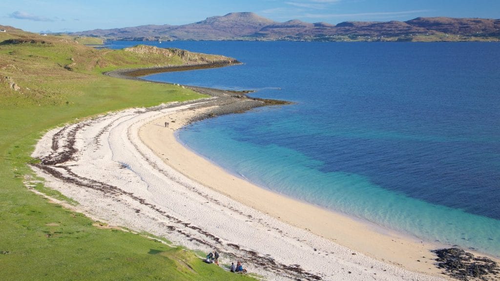 The wide, sandy Claigan Beach on the Isle of Skye