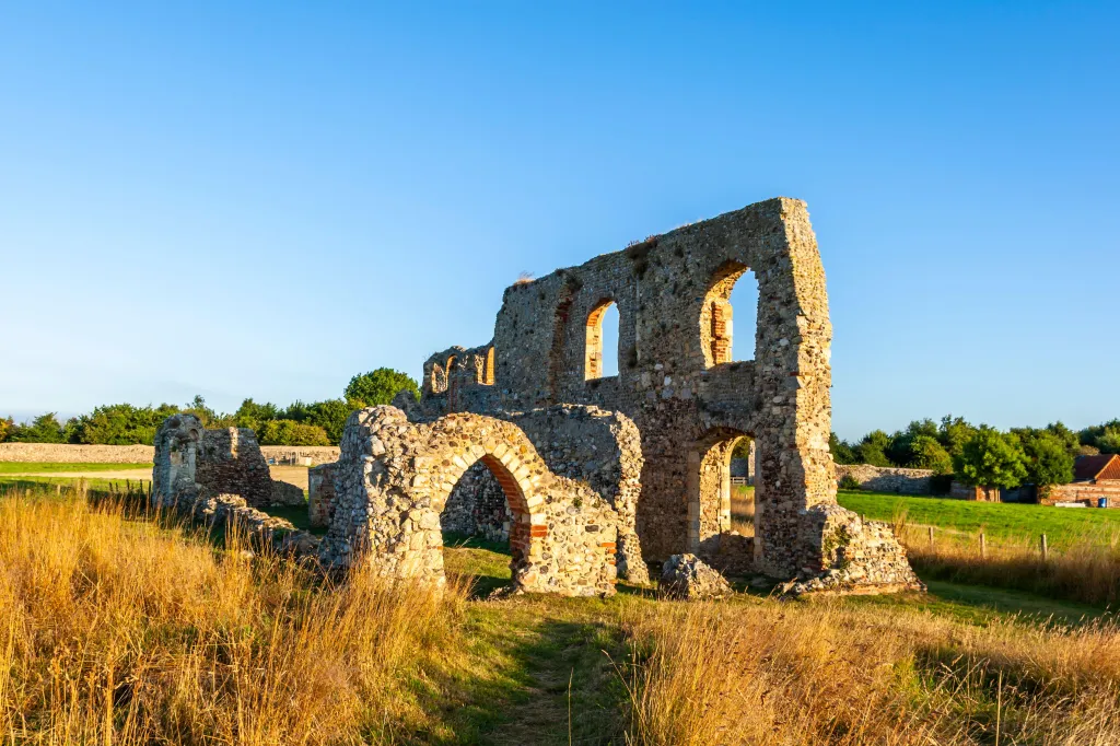 Greyfriars Monastery ruins near the beach in Dunwich, Suffolk