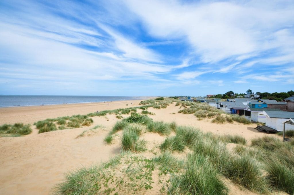 Sand dunes backing Hunstanton beach in summer