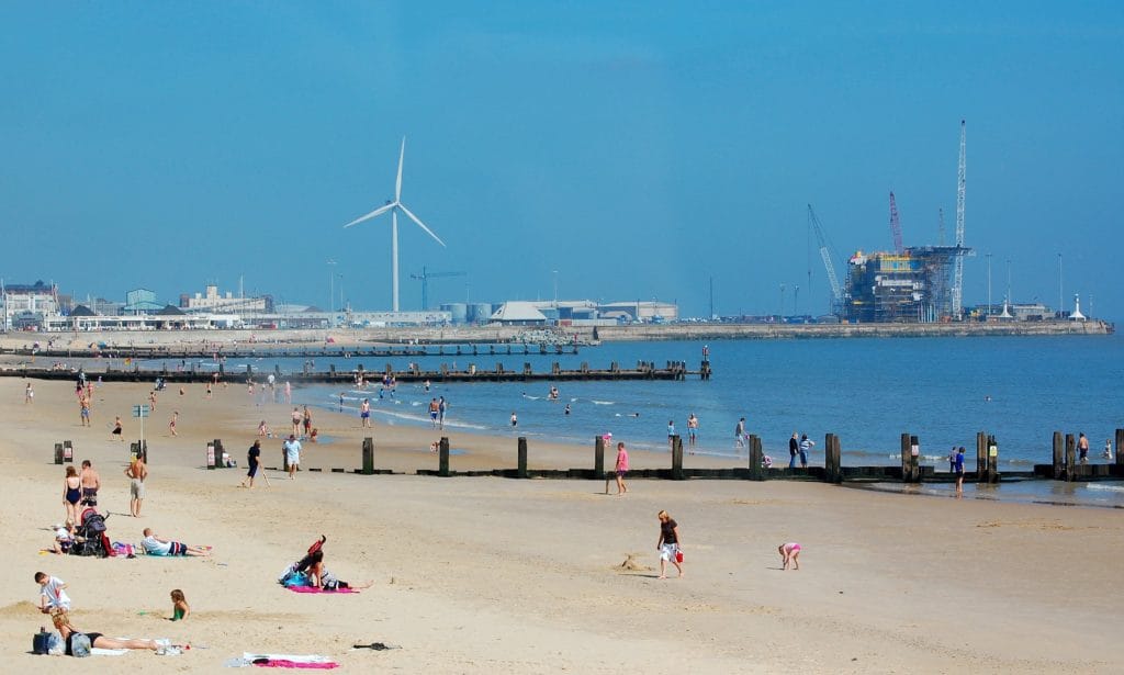 Lowestoft beach and harbour on Suffolk Coast