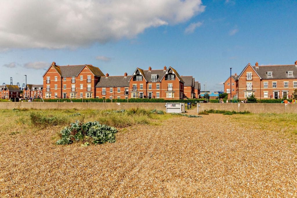Row of cottages on the beachfront in Felixstowe