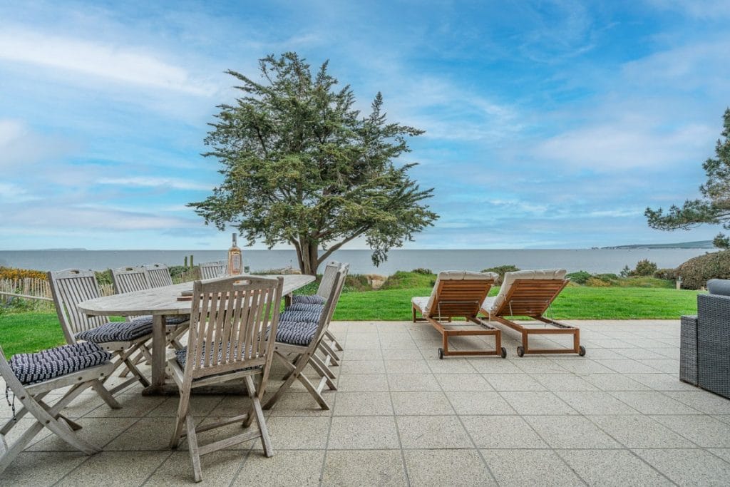 View from the terrace out to sea in Sandbanks beach house, Dorset