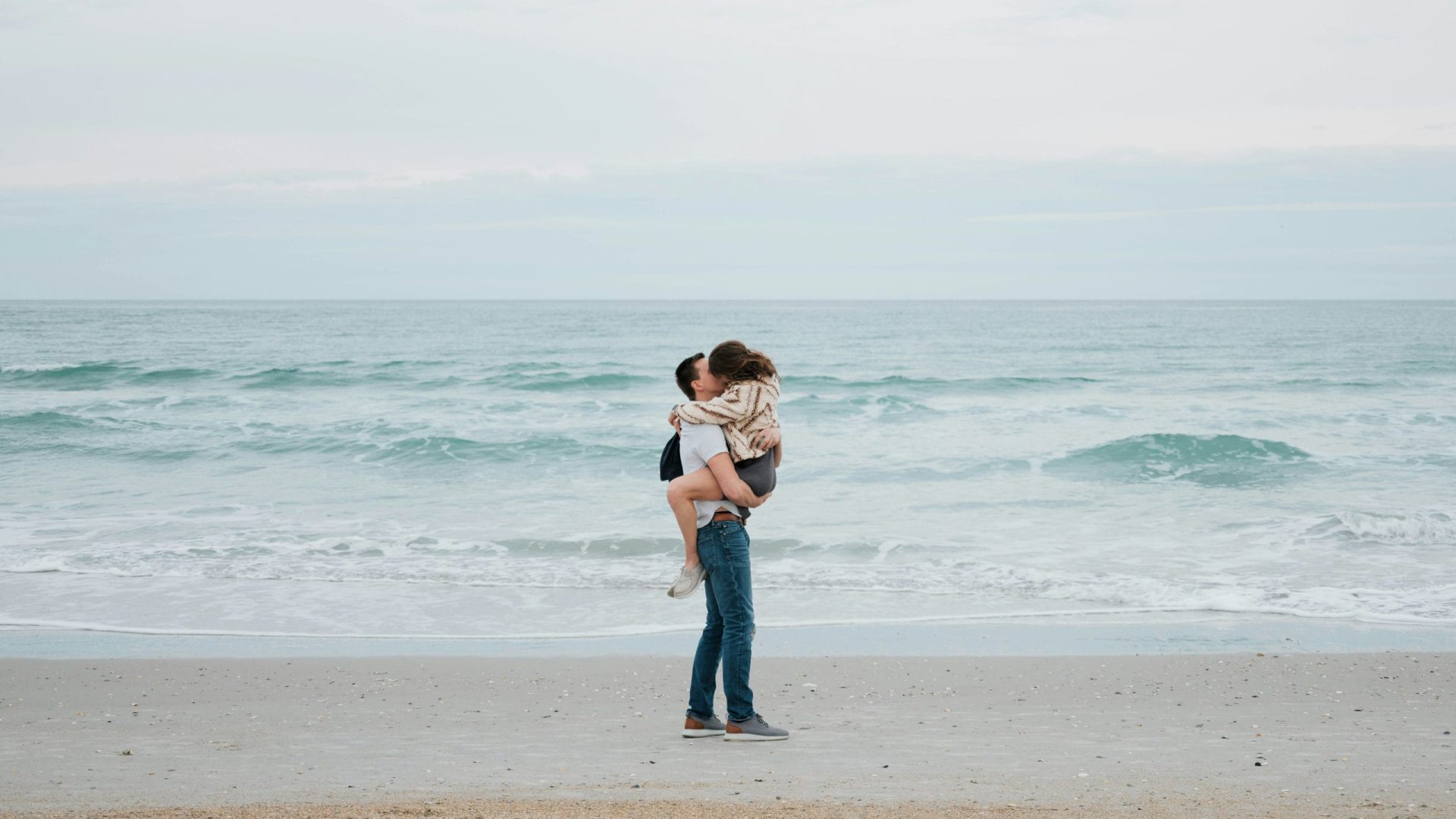 Romantic couple on the beach on Valentine's Day