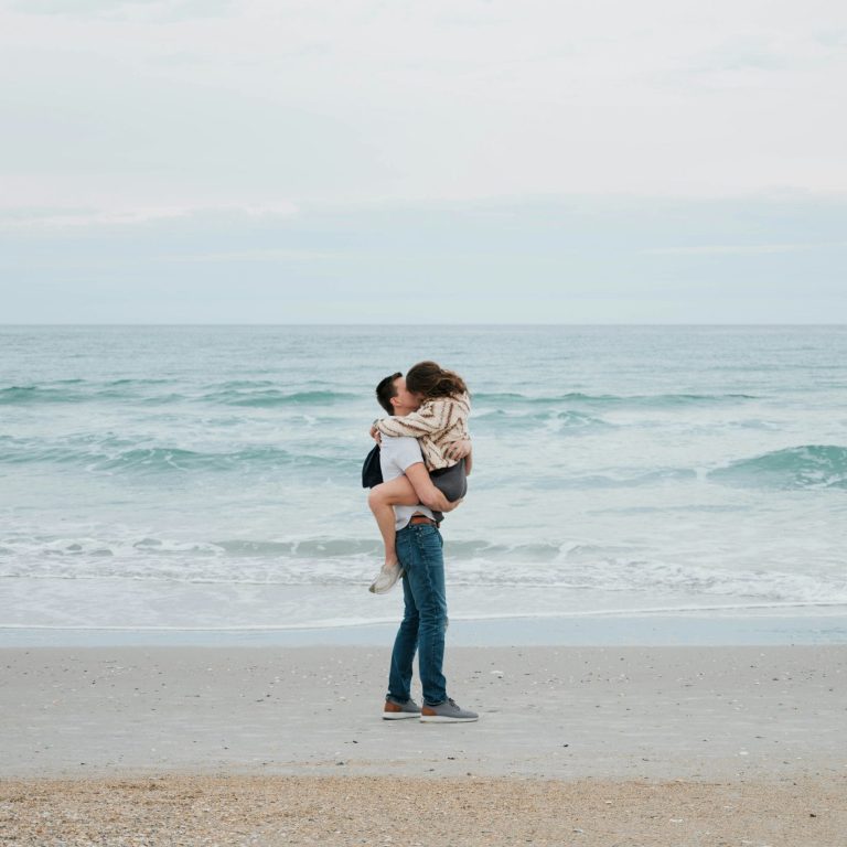 Romantic couple on the beach on Valentine's Day