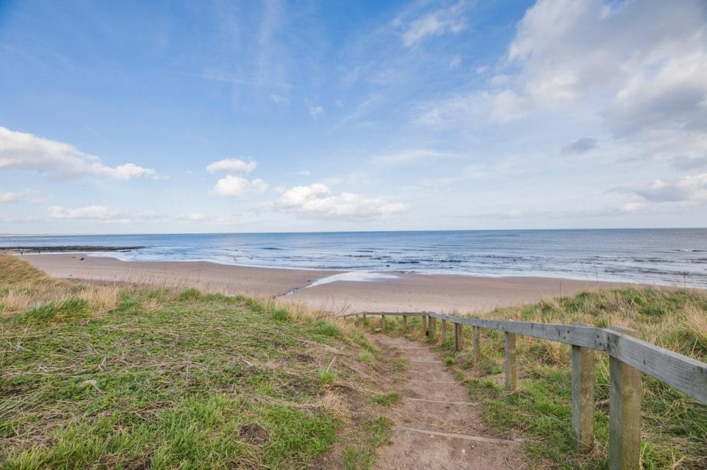 Path leading to Cresswell Beach in Northumberland
