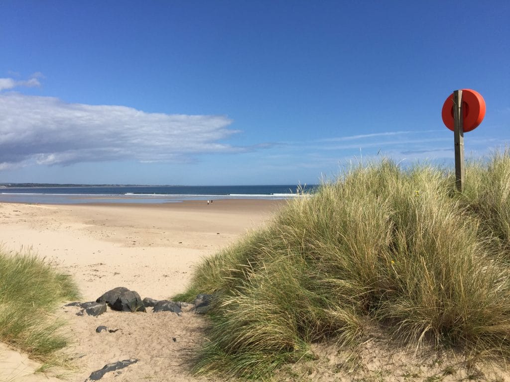 View from the sand dunes at Warkworth beach and sea