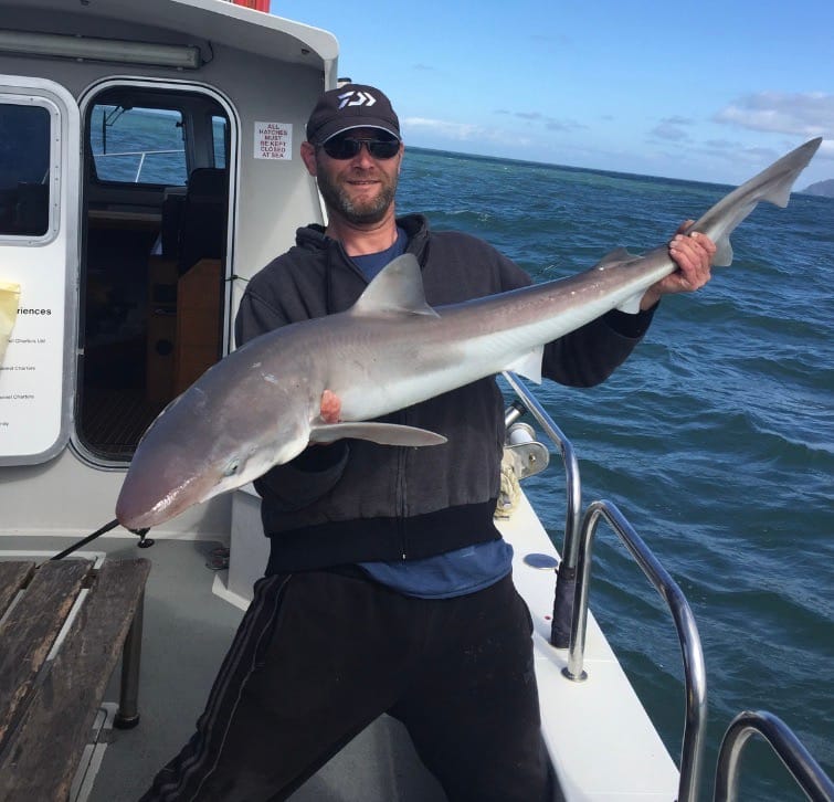 Man holding a big fish on a boat in Ilfracombe
