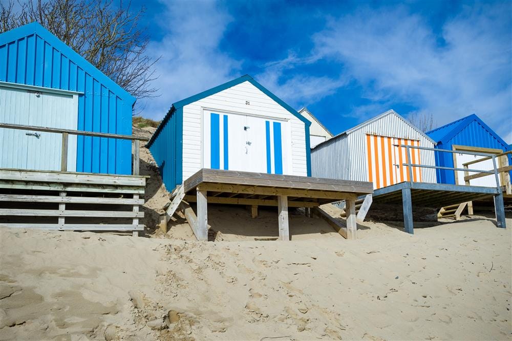 Beach huts on Abersoch beach in North Wales