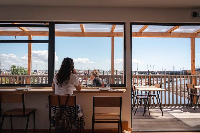 View from inside Argoe Restaurant in Newlyn, Cornwall