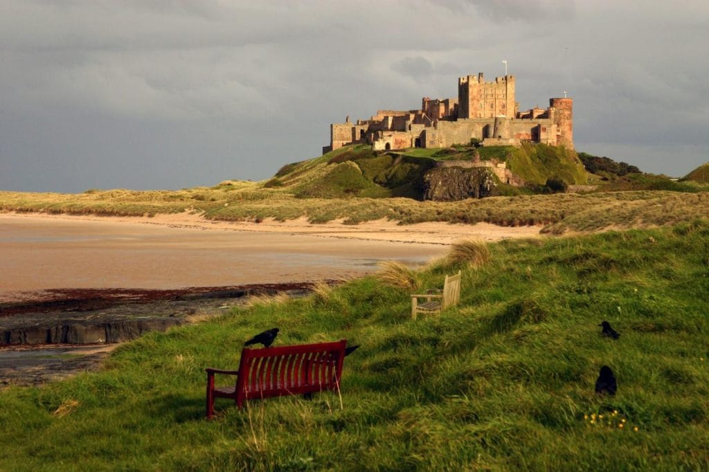 Bamburgh Castle overlooking the sandy beach