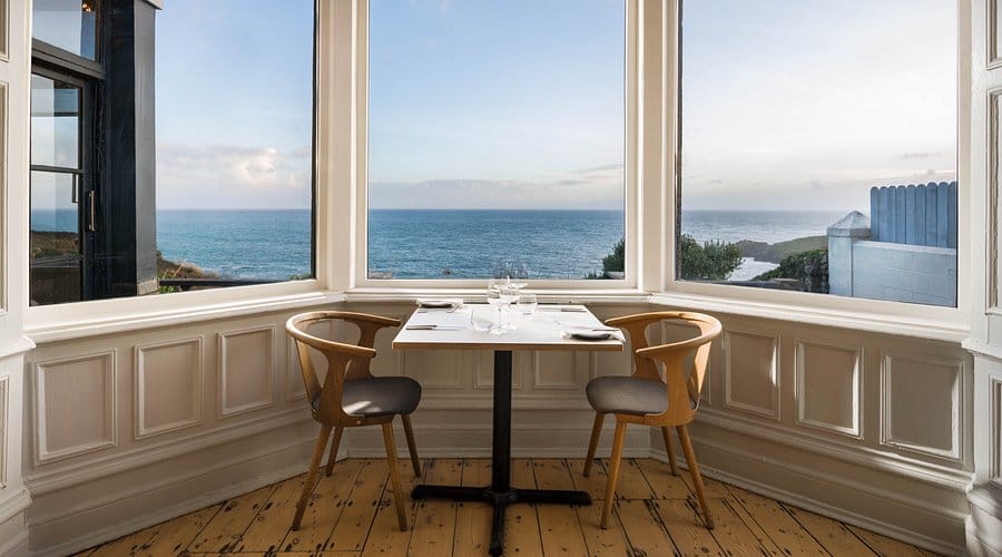 Table for two with sea views at Fallowfields in Cornwall