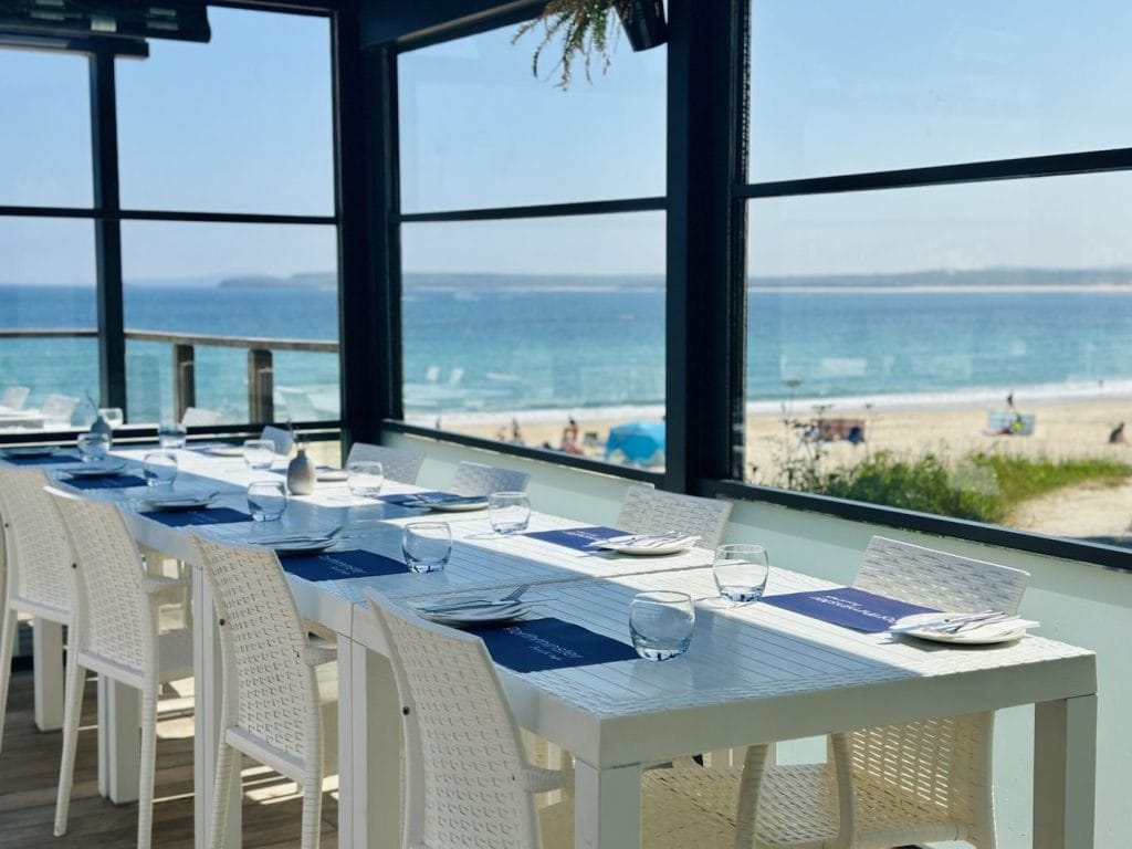 Looking at the sea from inside the Porthminster Beach Cafe