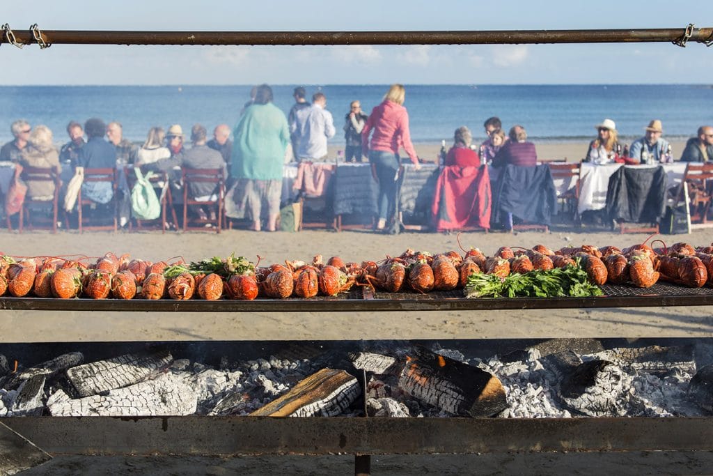View of the beach from the Hidden Hut restaurant on the Roseland Peninsula