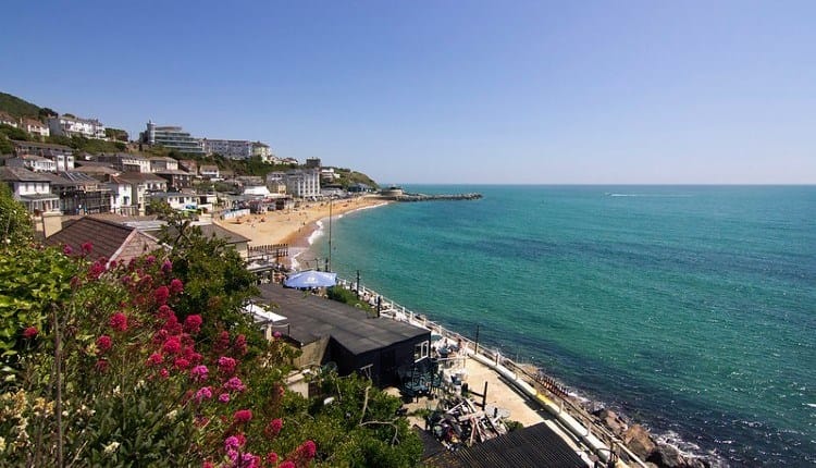 A view of Ventnor Beach from the cliffs above