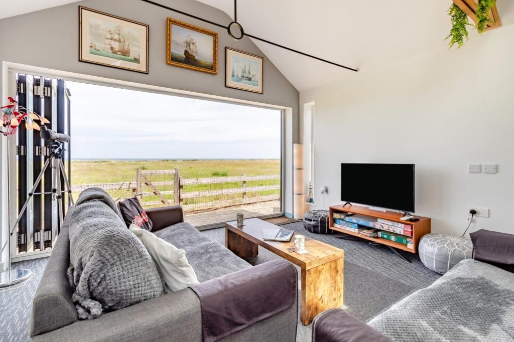 Walcott holiday home with sea views from the living room.