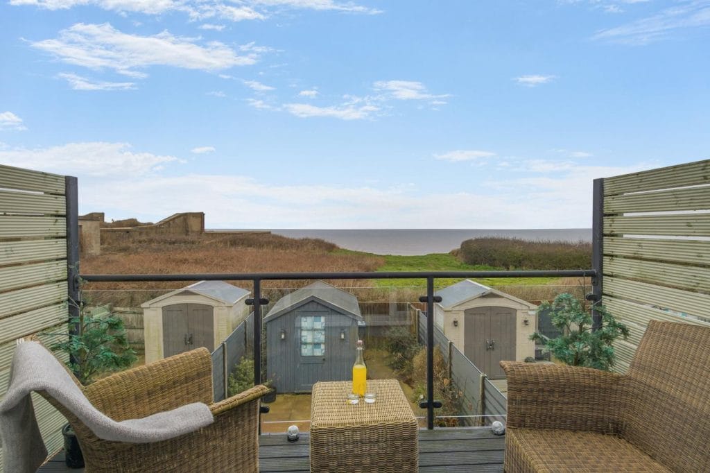 Mundesley holiday home with sea views from balcony.