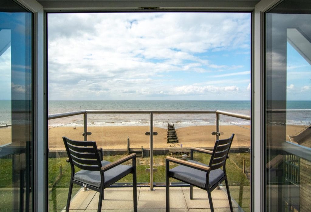 Wonderful ocean views from the balcony of this Heacham house.