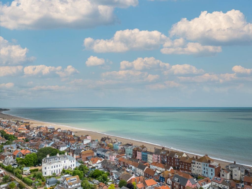 The green and turquoise water at Aldeburgh beach in Suffolk