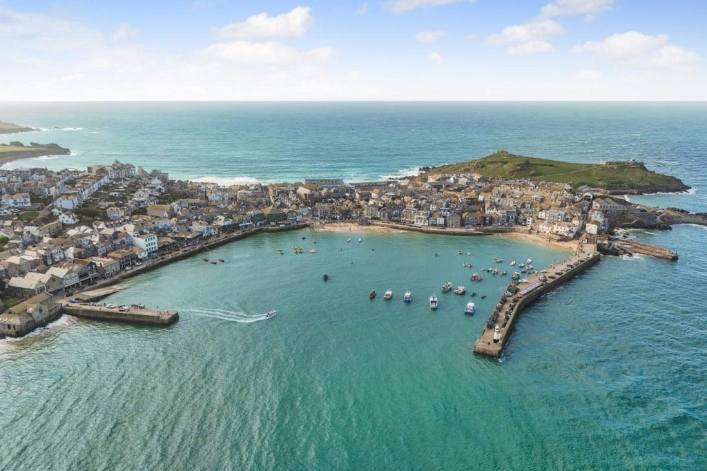 Looking down on St Ives harbour beach