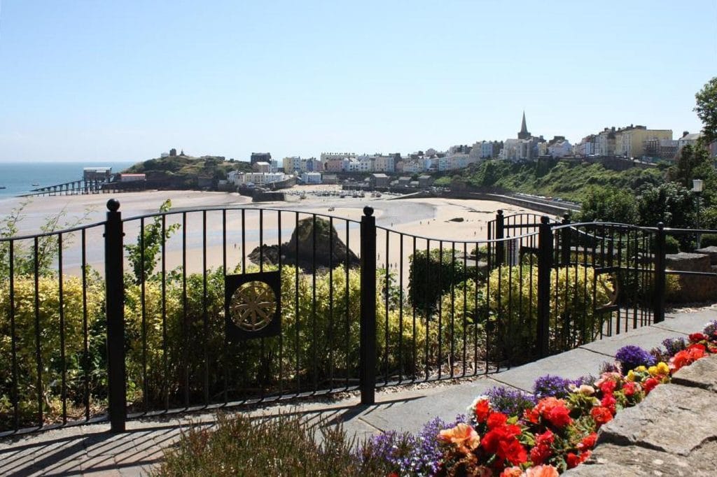 View of Tenby beach on a sunny day
